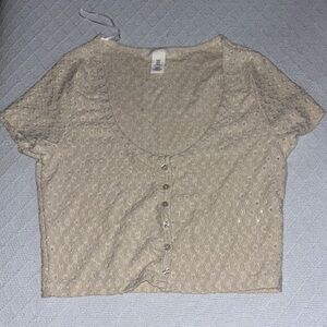 H&M Cream Lace Button-Up Crop Top